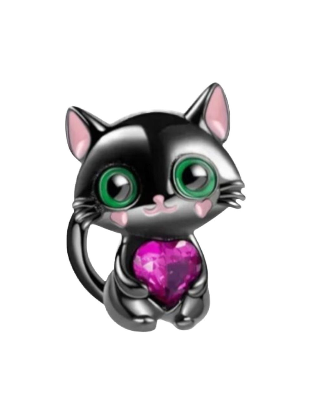 S925 Black Cat Charm with Pink Heart - NWOT